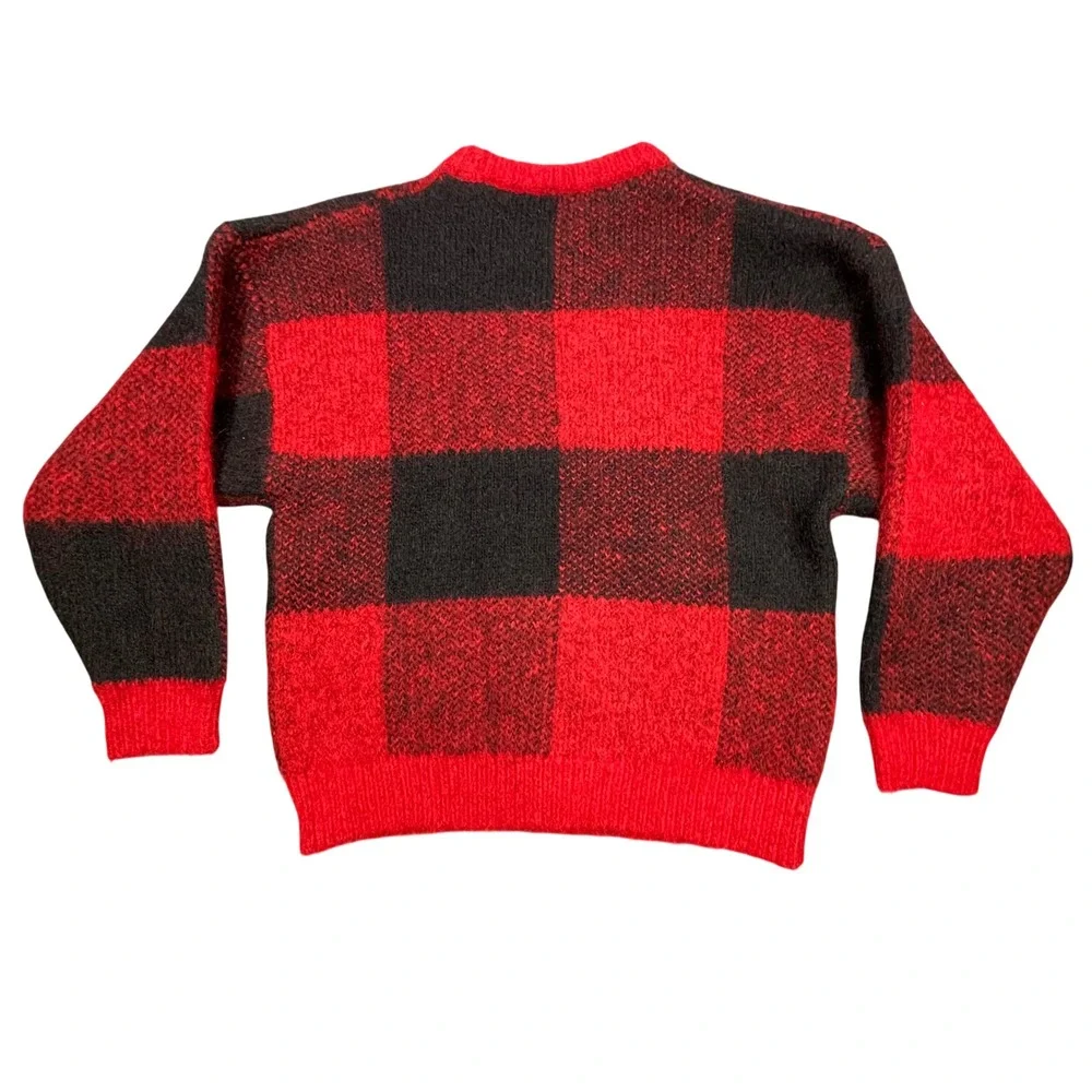 Woolrich Red Black Buffalo Check Fuzzy Knit Crewneck Sweater Mens Small S